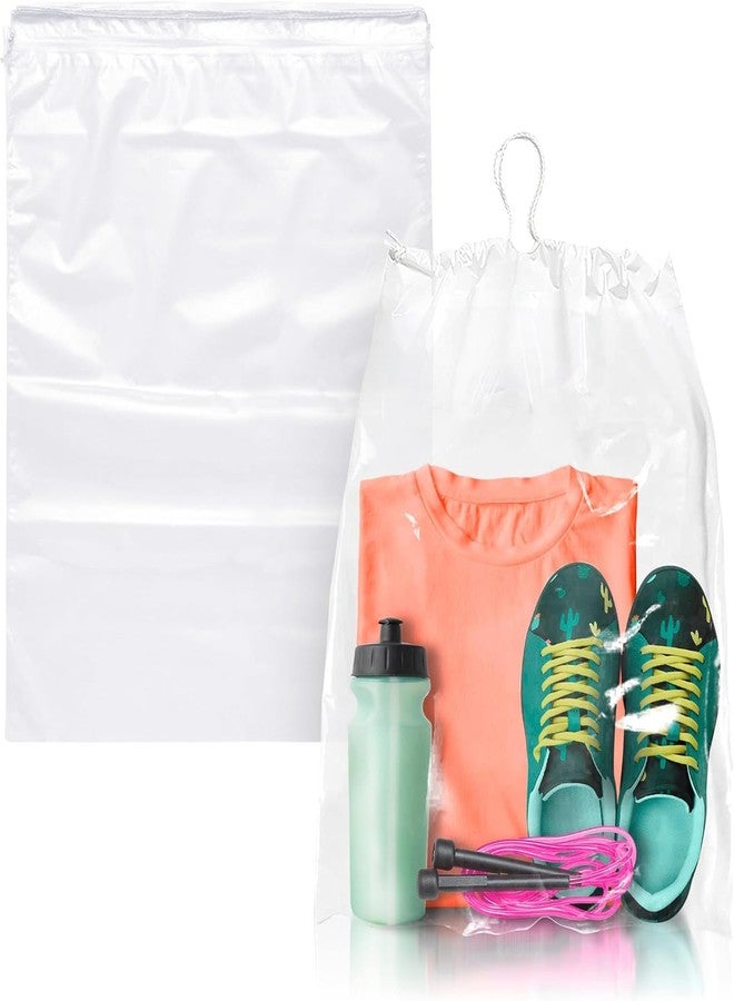 APQ Supply Clear Drawstring Travel Bag for Shoes, 12 x 16 Inches. Pack of 100 Waterproof Dust Bags for Shoes with Double Cotton Drawstrings. 2 mil PE Plastic Drawstring Bags for Packing, Storage - Image 1